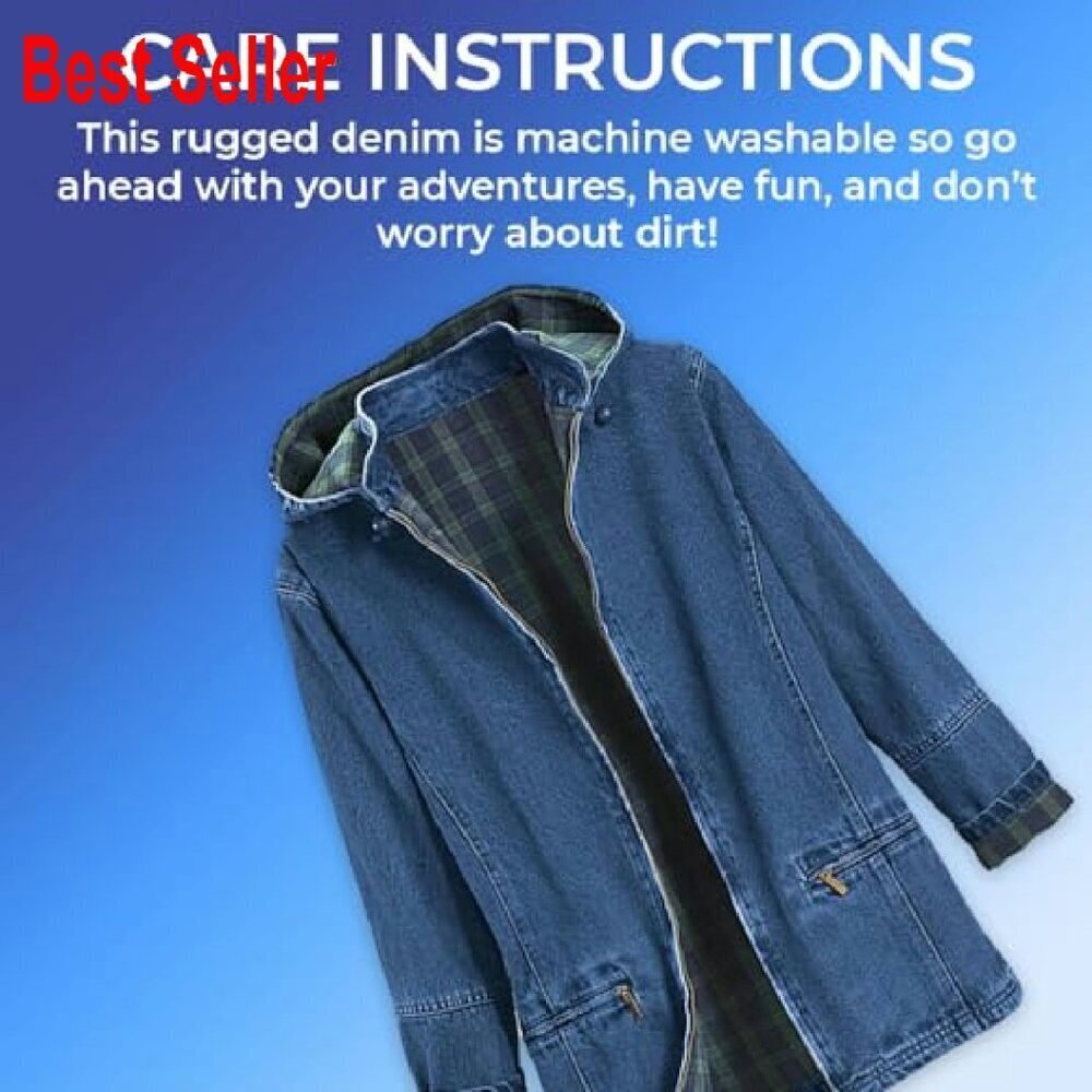 Denim Jacket Flannel Lined Detachable Hood Classic Oversized Chic Fall Outerwear - Picture 6 of 8